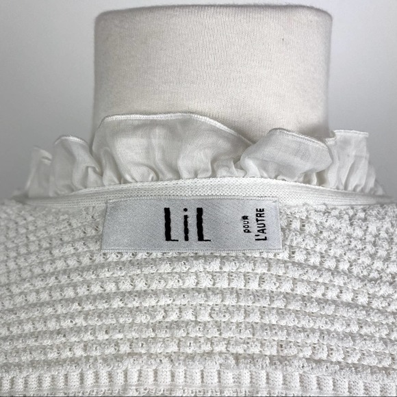 LiL POUR L’AUTRE Made in France Crop Cardigan Sweater Style Blazer White Ruffle - Picture 7 of 8